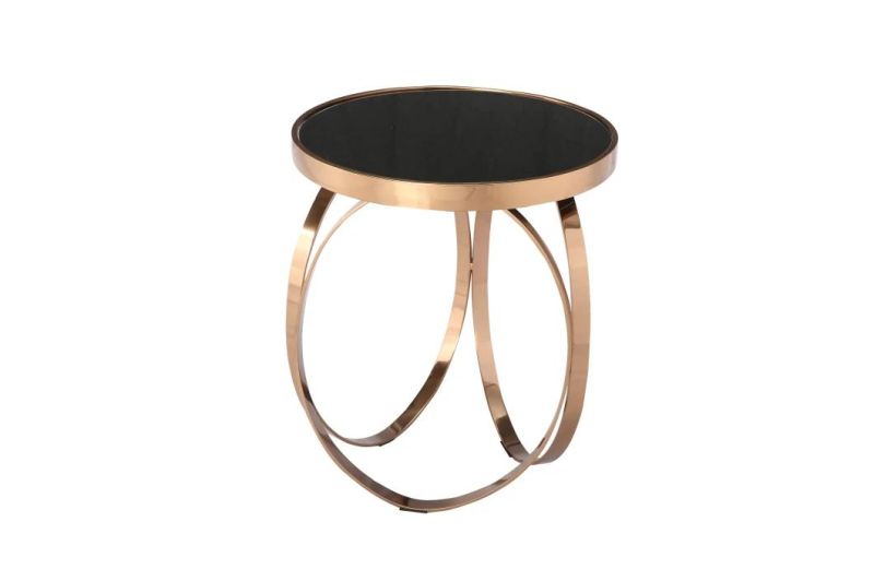 Modern Round Glass and Gold Coffee Table with Stainless Steel Frame