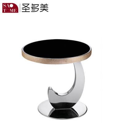 Modern Living Room Furniture J Pedestal Black Glass Round End Table