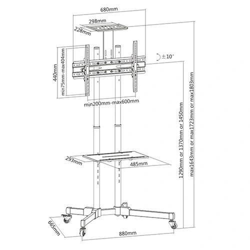 Heavy-Duty Casters with Reinforced Design TV Cart/Trolley LCD TV Table with Shelf From China