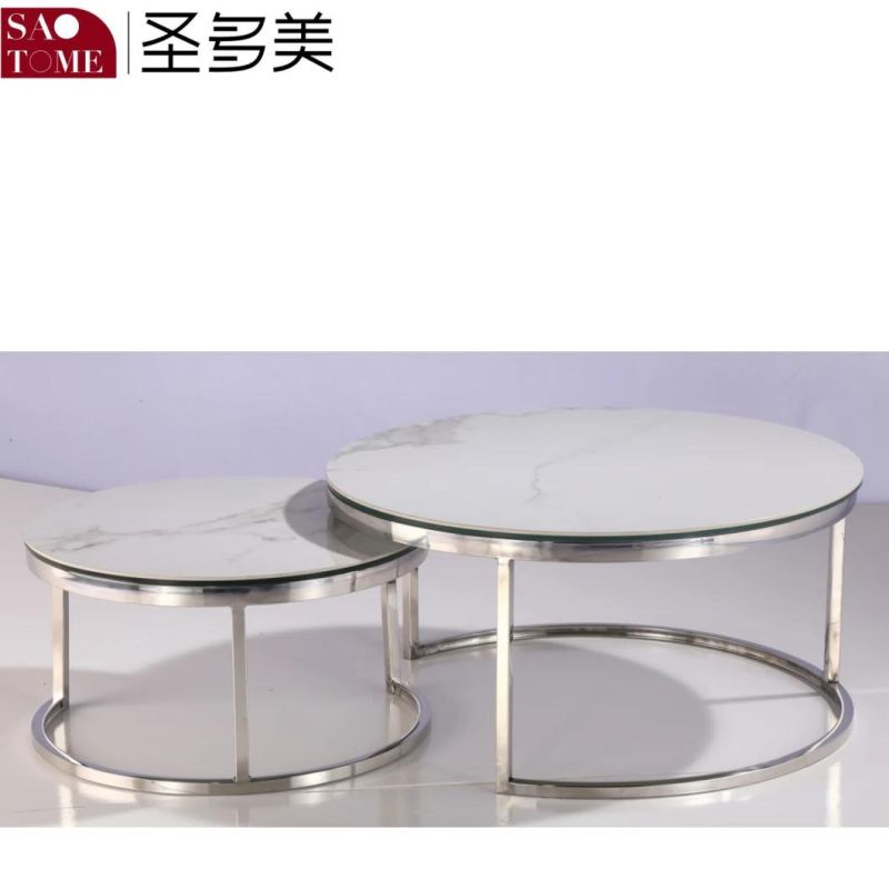 Modern Simple Living Room Bedroom Furniture Glass Stainless Steel Round Nest Table