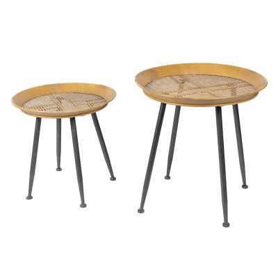 Set of 2 Metal Rattan Coffee Table