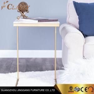 Modern Simple White Marble Side Table with Golden Metal Base