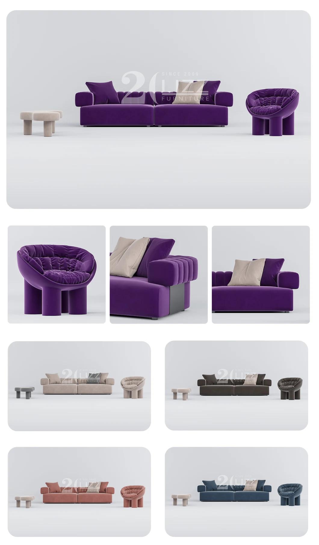 Luxury Italian Style Wood Living Room Sofa Set Nordic Modern Fabric Couch with Single Chair