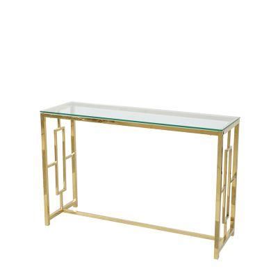 Luxury Clear Glass Top Golden Stainless Steel Base Hallway Corner Tall Decorative Living Room Console Table