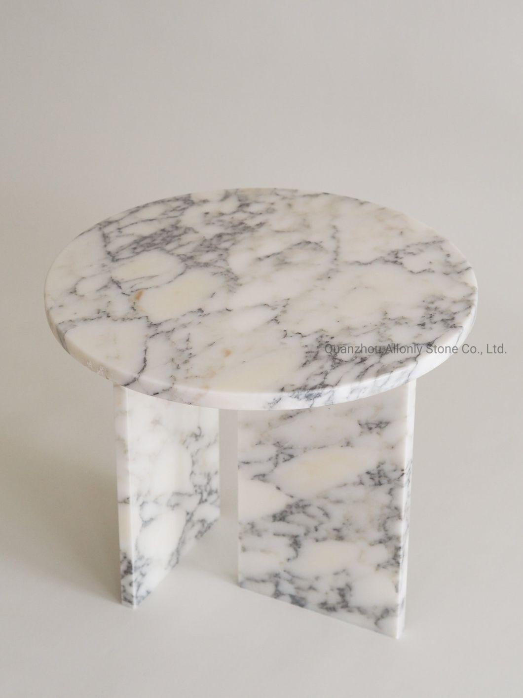 Customized Design Natural Arabescato White Marble Side Stone End Table