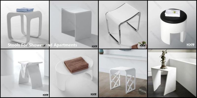 New Model Matte White Stone Solid Surface Square Bathroom Seat Stool