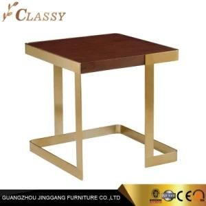 Modern Simple Square Wood Side Table with Metal Frame