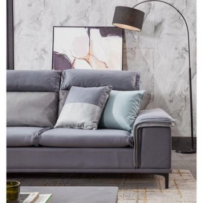 China New Design Modern Home Furniture Wood Grey Steel Living Room Leather Corner Sofa