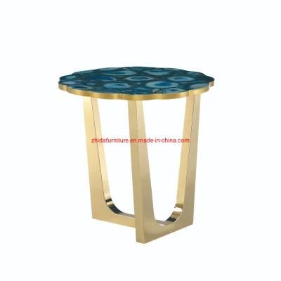 Home High-End Furniture Modern Design Onyx Marble Top with Stainless Steel Base Side Table