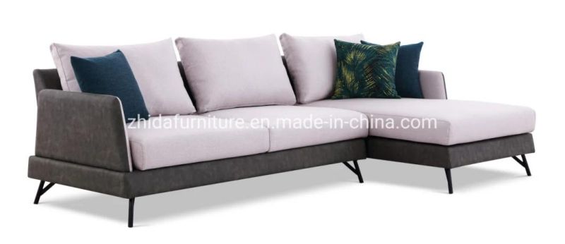 Leather Frame Fabric Cover Sofa Living Room L Shape Sofa