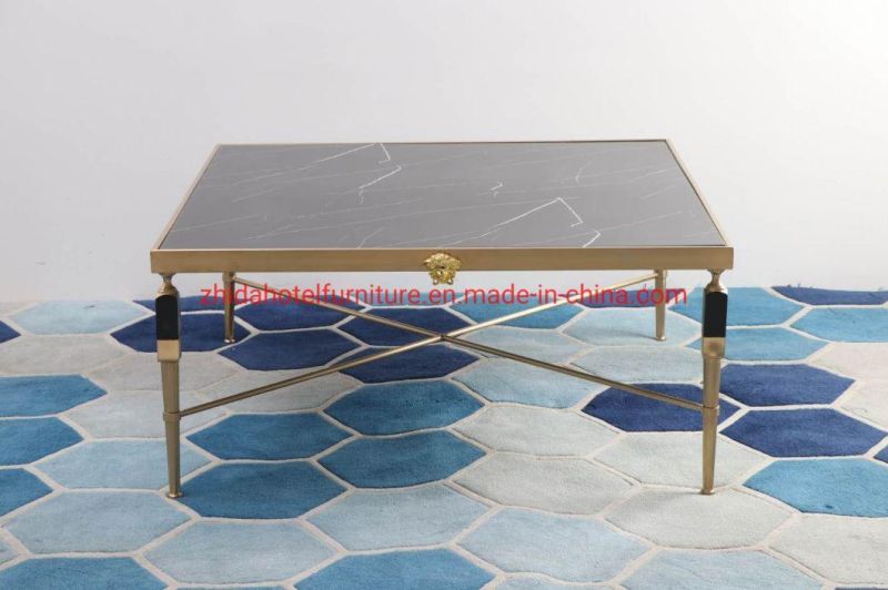 Luxury Round Coffee Table Sets Living Room Stainless Steel Furniture Marble Glass Side Table