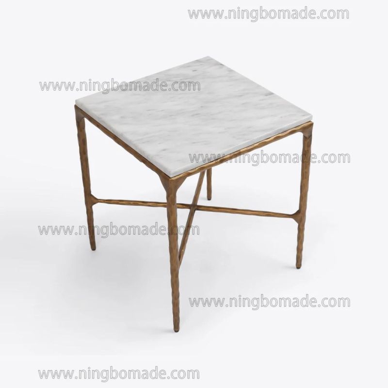 Rustic Hand Forged Collection Furniture Forged Solid Iron with Brass Color and Thick White Cloud Marble Sofa Table