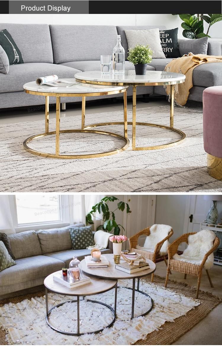 Artificial Marble Top Stainless Steel Rose Gold Side Table