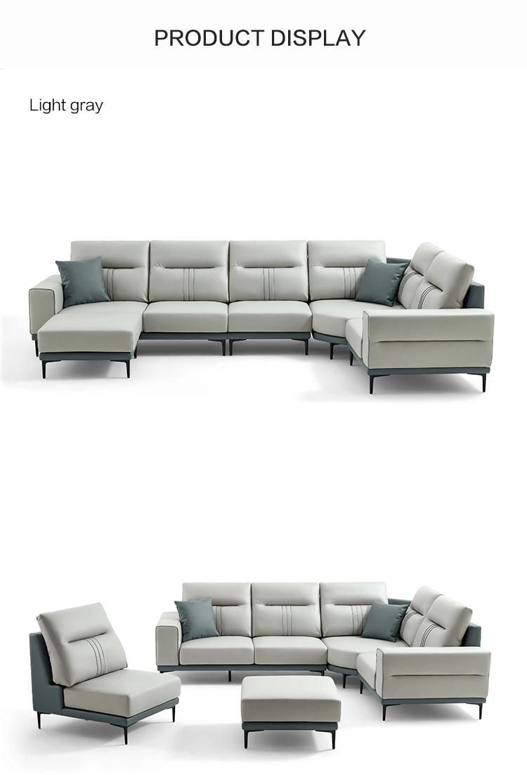 High Quality New U-Shaped Sofas Furniture Modern Fabric Genuine Leather Sofa Set Tbs061