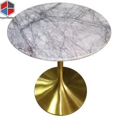 Focus on Project Lilac White Round Marble coffee Table Golden Stainless Steel Tulip Base