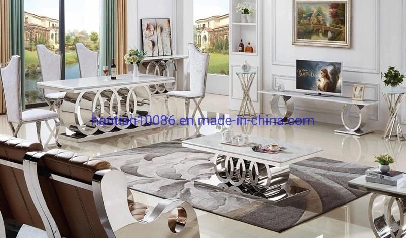 Living Room PU Leather Wedding Banquet Stainless Steel Flower Ornament High Back Chairs