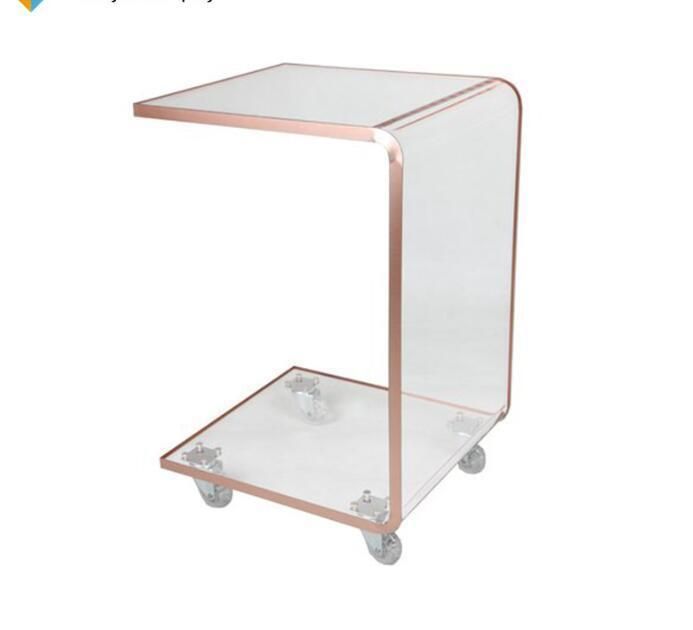 Wholesale Custom Clear Modern Perspex Acrylic Side End Storage Desk for Bedroom with Wheels Slide