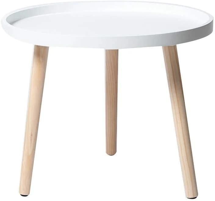 Modern Wooden Side Table Tea Table for Living Room Round Tray Coffee Table with Solid Wood Leg