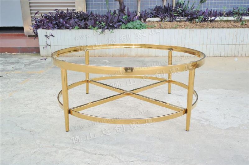 Light Luxury Nordic Marble Round Double-Layer Living Room Stainless Steel Coffee Table