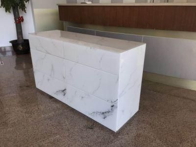 White Marble Glass 6 Drawer MDF Elegant and Modern Cabinet