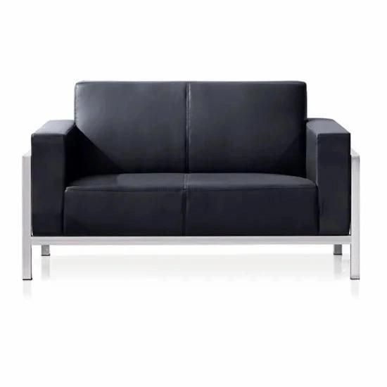 Office Furniture Stainless Steel Frame Black Leather Office Sofa