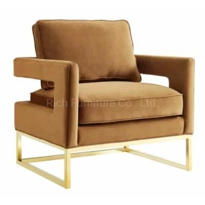 Home Furniture Set Indoor Comfortable Brown Velvet Accent Leisure Chair Metal Lounge Chair for Sale