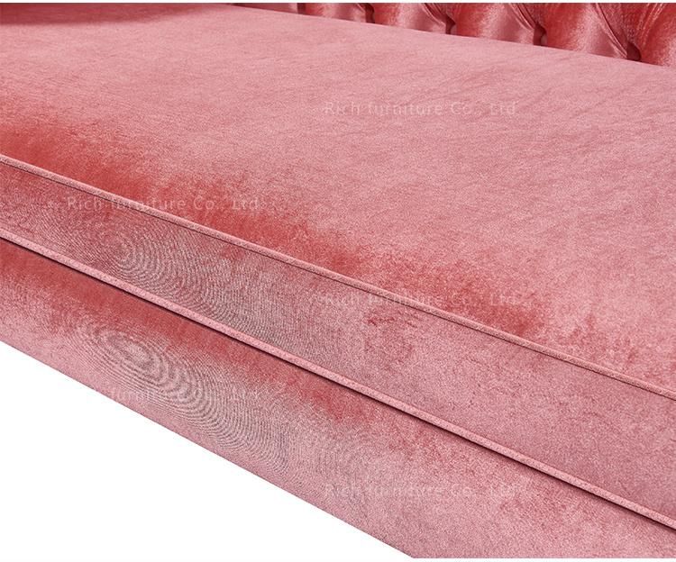 Living Room Set Furniture Pink Velvet Modern Sofa with Buttons