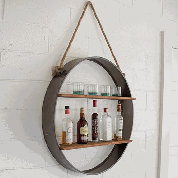 Hanging Metal Round Shaped Wall Shelves Wooden Wall Shelf