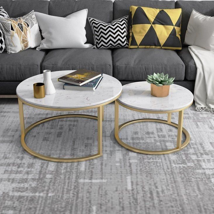 Round Coffee Table Sets Living Room Stainless Steel Furniture Marble Side Table