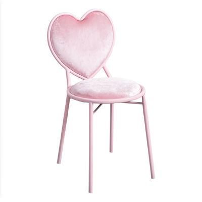 Nordic Creative Iron Art Makeup Stool Pink Heart-Shaped Simple Backrest Chair 0608