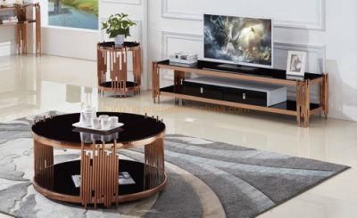 Dining Table Set U Shape Tempered Glass Top Golden Center Table for Home Furniture