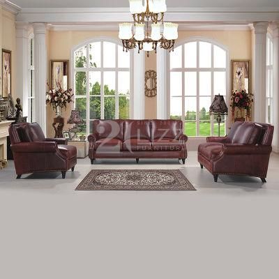 American Antique Living Room Genuine Leather Sofa Set