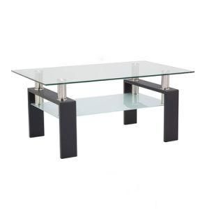 Modern Rectangle Glass Top Coffee Table with Lower Shelf