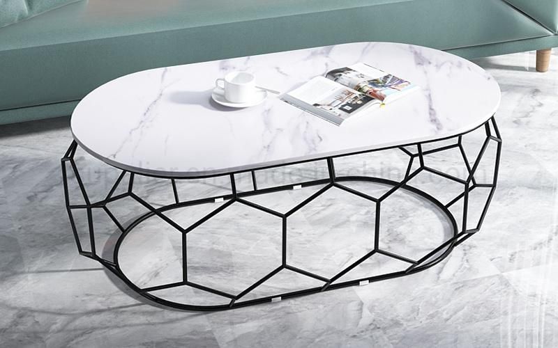 Fashionable Gold Geometric Steel Wire Coffee Table Marble