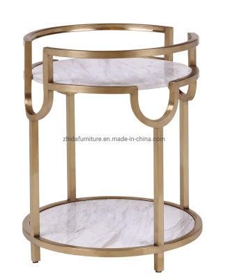 Luxury Shiny Hotel Golden Metal Frame Round Marble Console Side Table