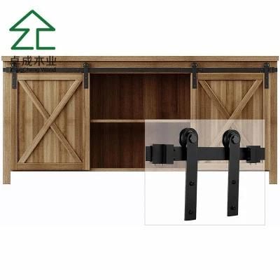Wooden TV Table with Double Sliding Barn Doors