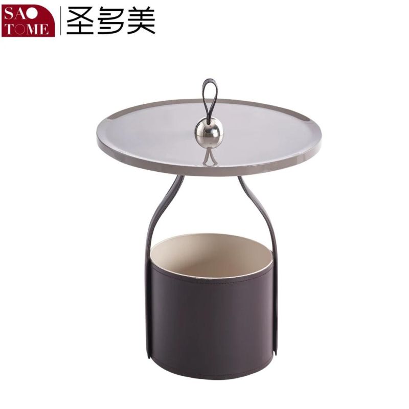 Small Round Table with Gray Glass Surface on Wooden Base