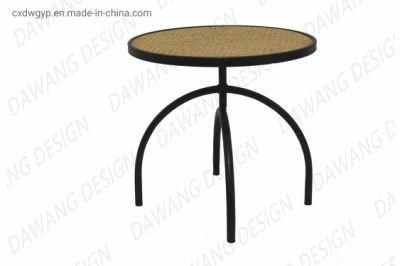 Ironwork Side Table with Rattan Woven Top