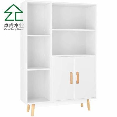 White MDF Melamine Bookshelf with Wood Haneld and Feet