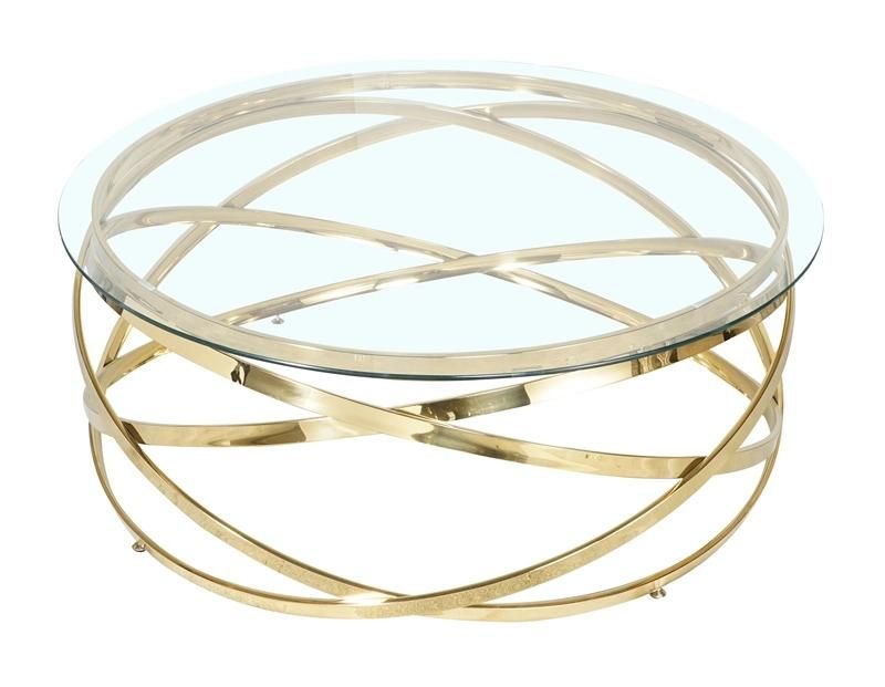 Contemporary Living Room Round Luxury Hotel Furniture Clear Glass Metal Stainless Steel Coffee Table