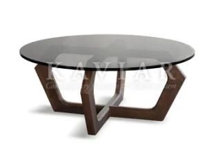 Kaviar New Simple Round Coffee Table with Smoked Grey Glass Top (TC121)