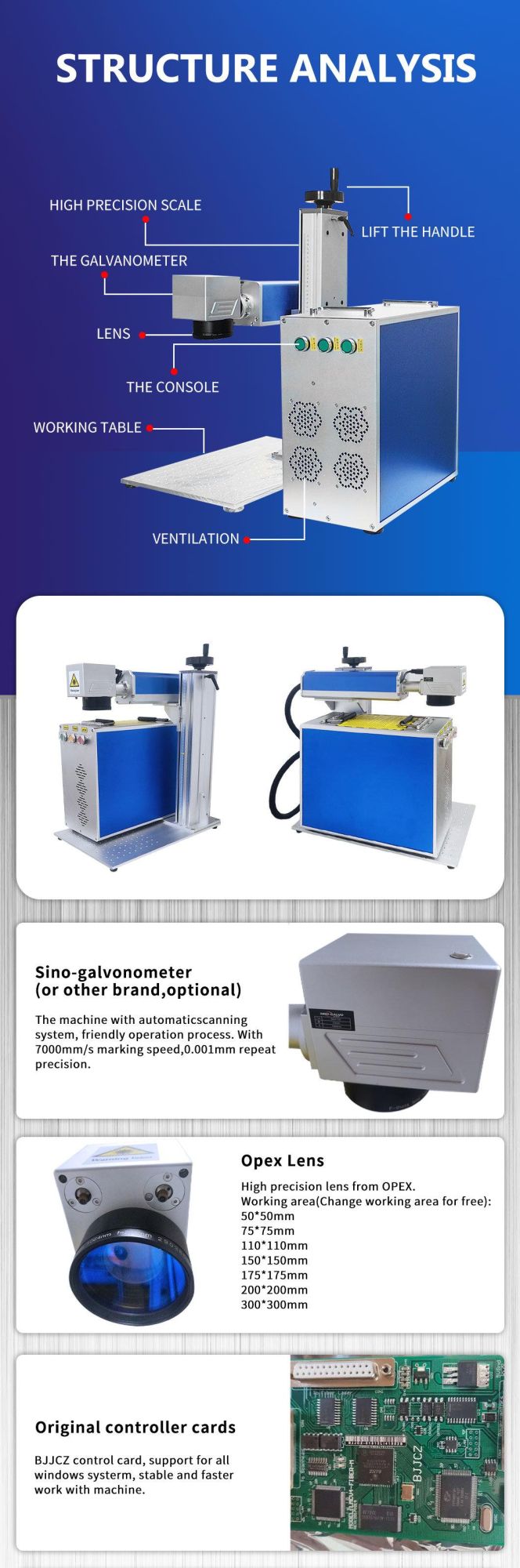 20/30/50/60/100W Raycus Max Jpt Mopa Fiber Laser Marking Machine OEM Factory Price