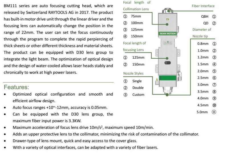 Auto Focus Raytools Original Laser Cutting Head Bm111