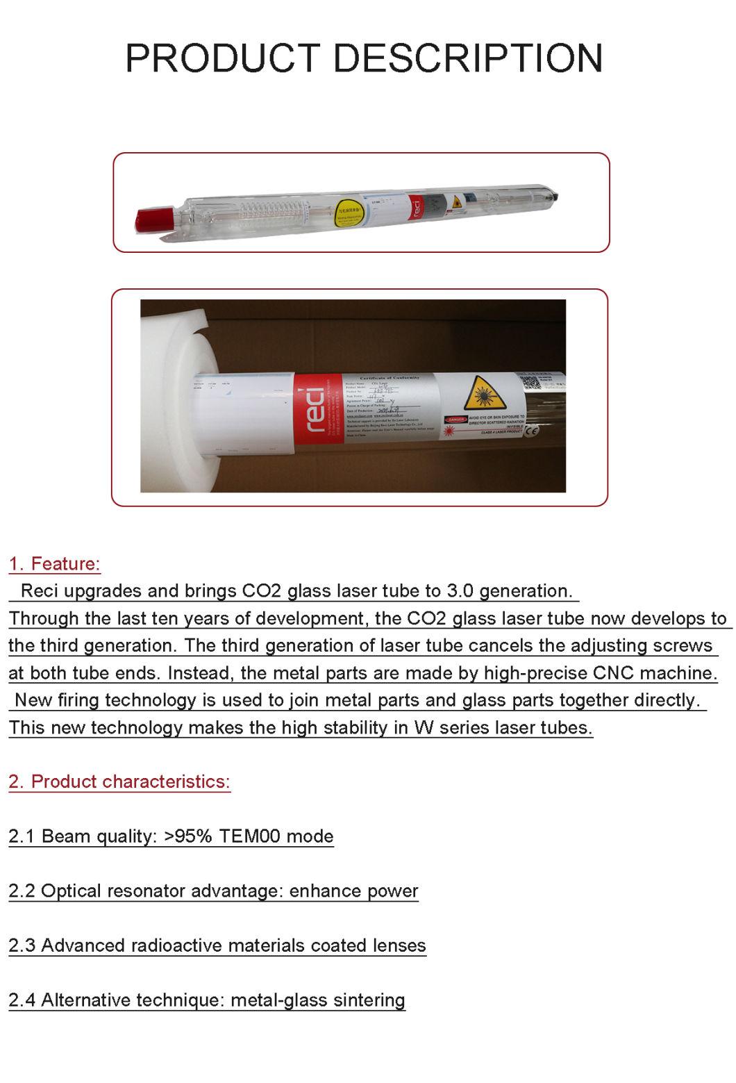 100W 130W 150W Reci W2/ W4/ W6/ W8 CO2 Gas Laser Tube for Laser Cutting Machine