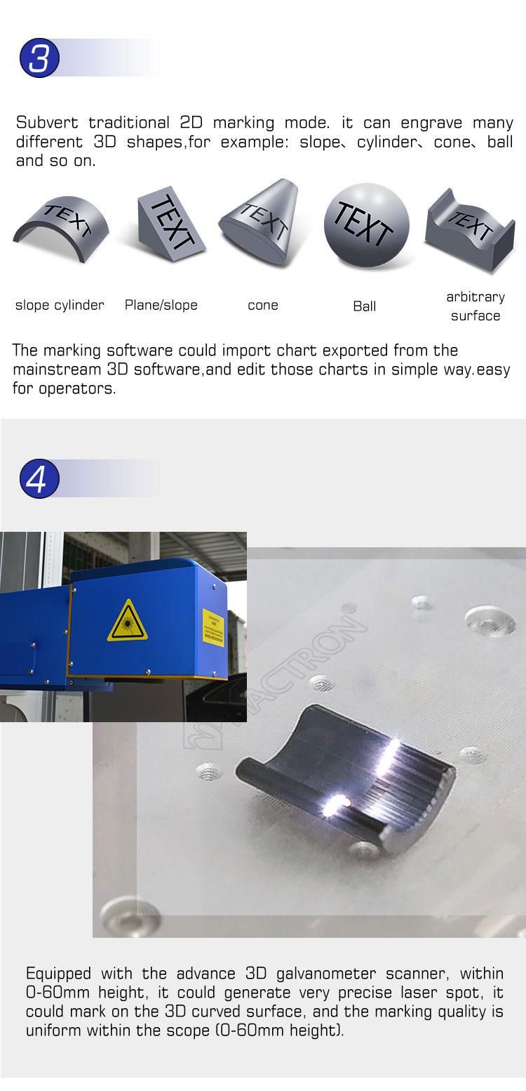 30W 50W 70W 100W Deep Engraving 3D Fiber Laser Marking Machine