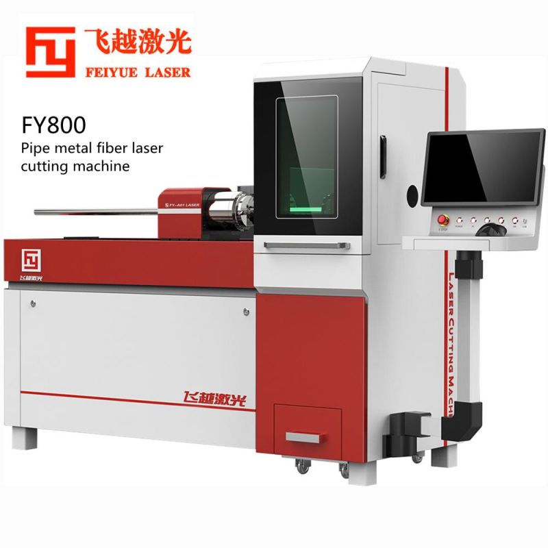 Fy800 Feiyue Pipe Fiber Laser Cutter Machines Linear Guide THK CNC Precision Stainless Steel Aluminum Copper Tube Bar Rod Metal Laser Cutting Machine