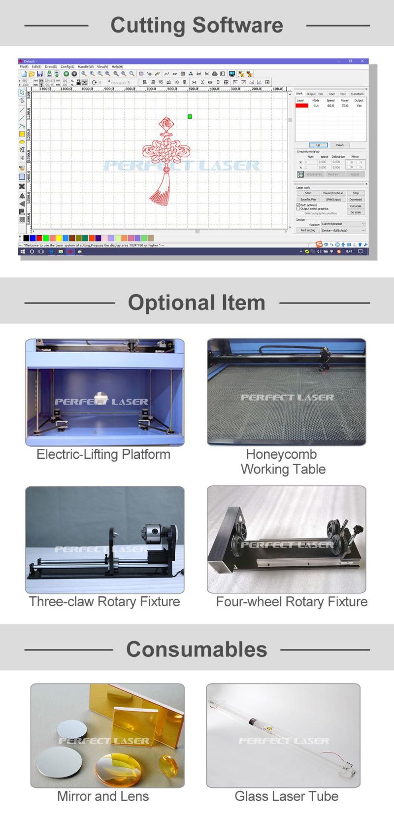 60W Acrylic/Plastic/Fabric/Paper CO2 Laser Engraving Cutting Machine