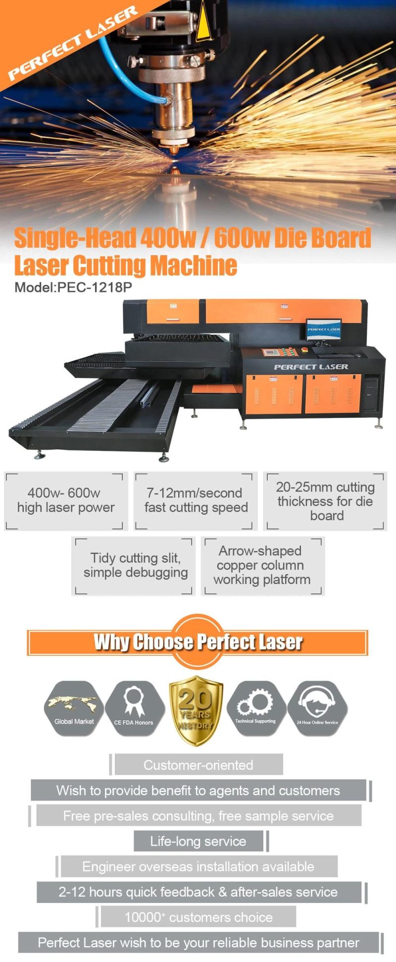 Pec-1218p 400W / 600W Plywood MDF Die Board Laser Cutting Machine