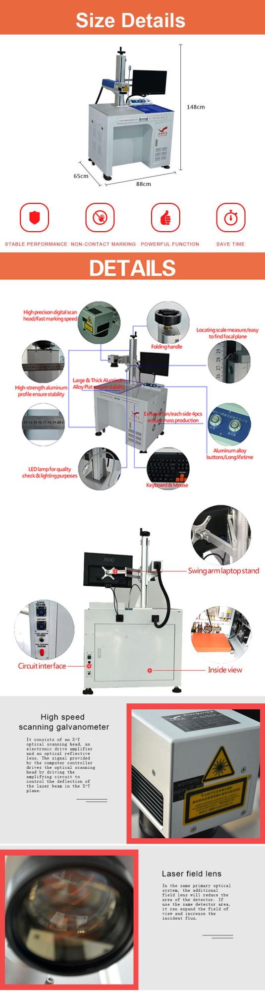 Optical 20W 30W Fiber Laser Marking Engraving Machine with Max Raycus Laser Source