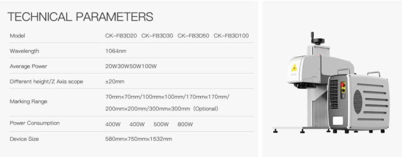 20W/30W/50W/100W 3D Fiber Laser Marking Machine for Metal/Stainless Steel/Carbon Steel Printing /Deep Engraving /Laser Embossing